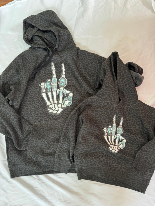Skeleton peace sign leopard hoodie