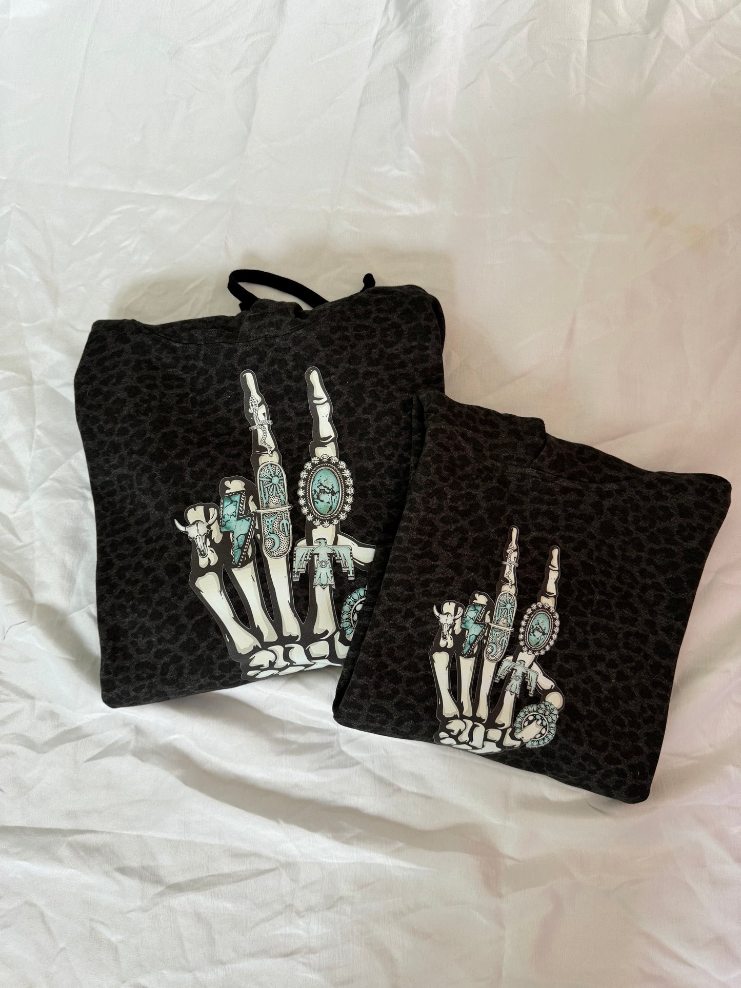 Skeleton peace sign leopard hoodie