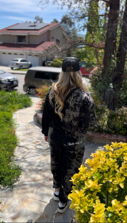 Black acid wash sweat set