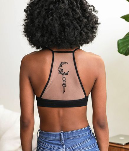 Crescent Moon Dream Catcher Mesh Bralette in black