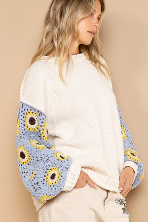 Crochet Sunflower Sleeved Sweater