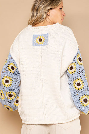 Crochet Sunflower Sleeved Sweater