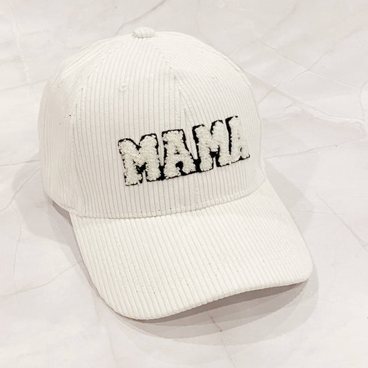 Corduroy Mama Ball Cap: White