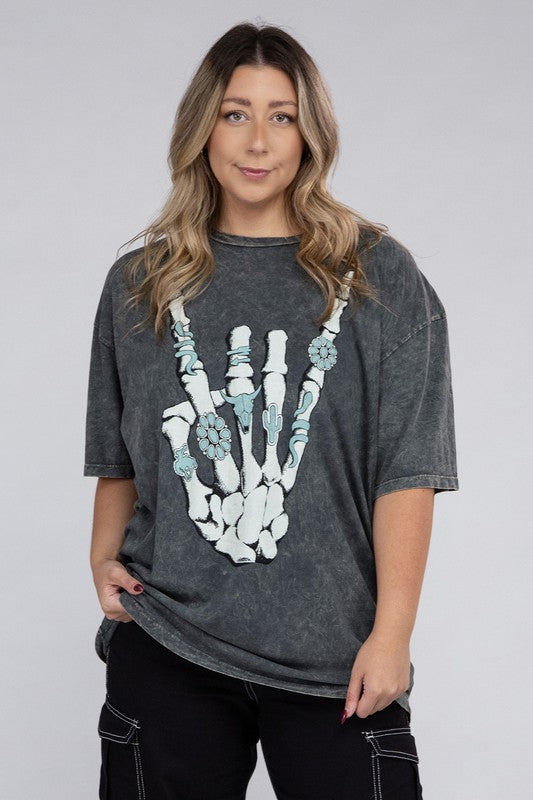 Plus size Skeleton Rock Hand Sign Graphic Top