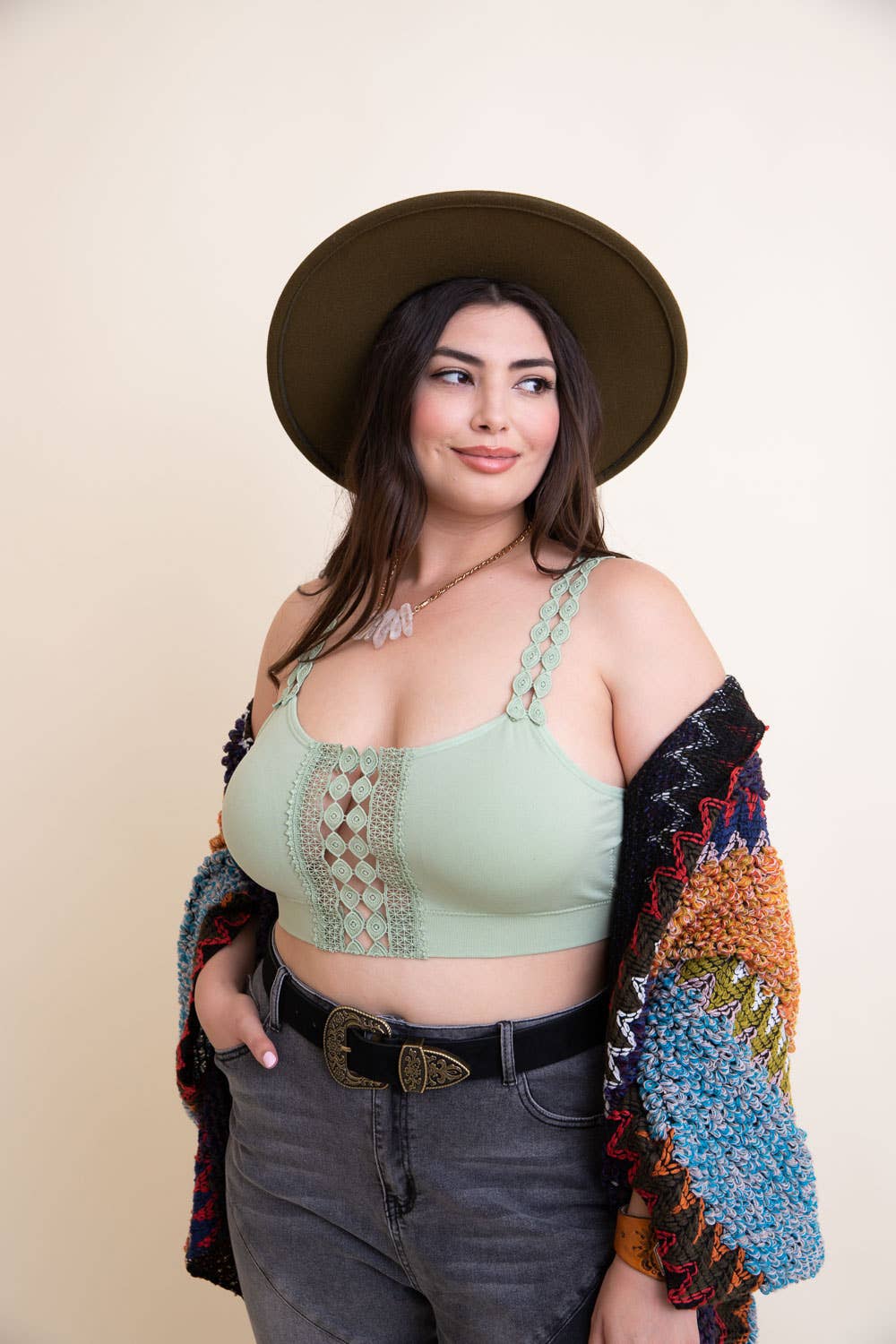 Boho Eye Lace Applique Bralette Plus Size