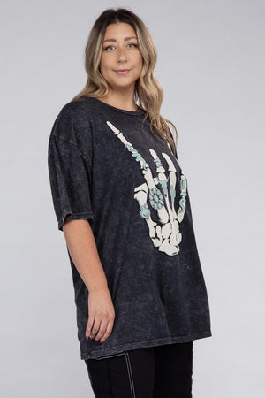 Plus size Skeleton Rock Hand Sign Graphic Top