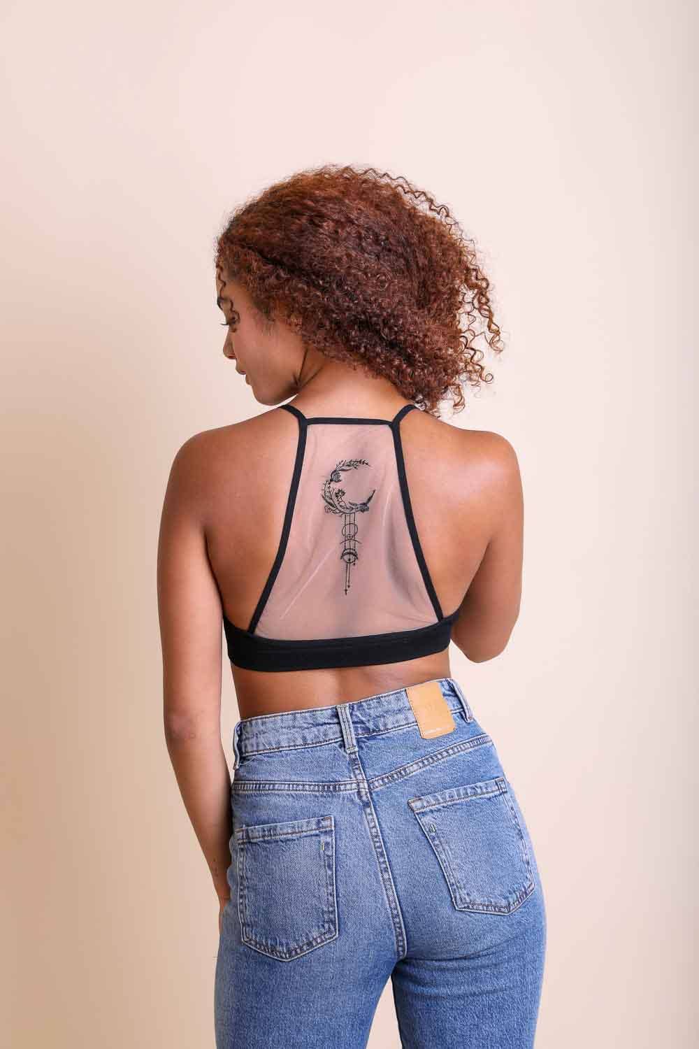 Crescent Moon Dream Catcher Mesh Bralette in black