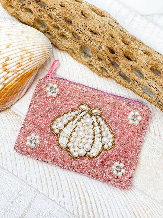 Pearl Shell Beaded Zip Pouches