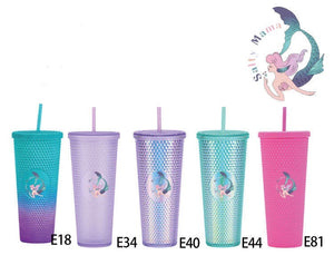 Studded straw cup with Salty Mama mermaid logo