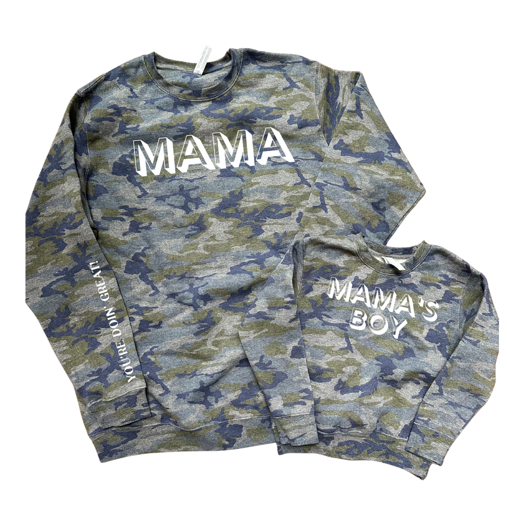 Mama’s Boy toddler camo crewneck sweatshirt