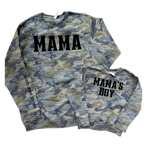Mama’s Boy youth camo crewneck sweatshirt