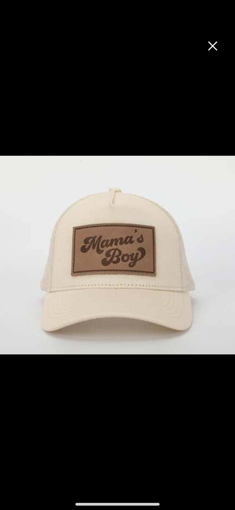 Toddler flat bill khaki hat “Mama’s Boy”