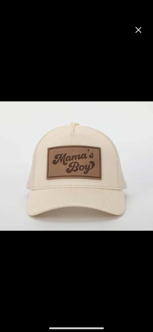 Toddler flat bill khaki hat “Mama’s Boy”