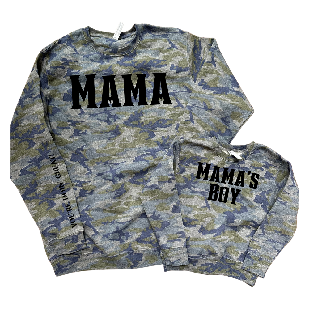 Mama’s Boy toddler camo crewneck sweatshirt