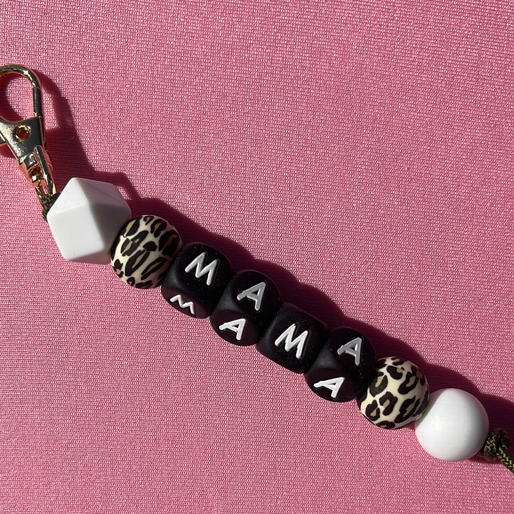 Silicone and wood beaded keychain